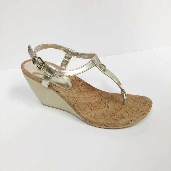 Ralph Lauren Gold Thong Cork Wedge 
